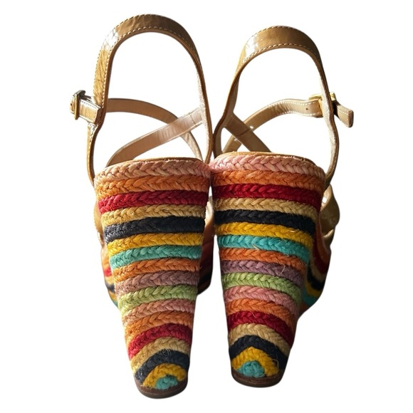 Kate Spade 7 Rainbow Patent Leather Boho Chic Summer Festival Espadrille Wedges - Picture 8 of 12